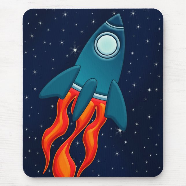 Cute Space Rocket and Outer Space Design Mouse Pad (Front)