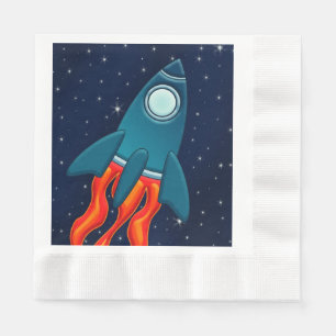 Cute Space Rocket and Outer Space Design Napkins