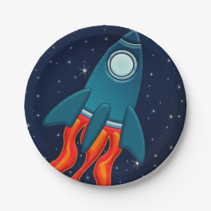 Cute Space Rocket and Outer Space Design Paper Plates