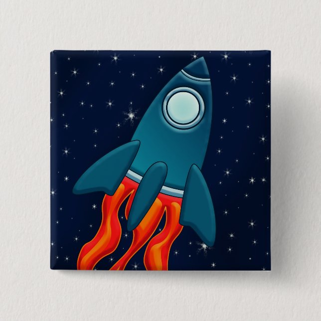 Cute Space Rocket and Outer Space Design Pinback Button (Front)