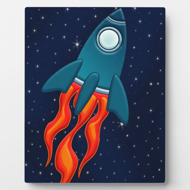 Cute Space Rocket and Outer Space Design Plaque (Front)