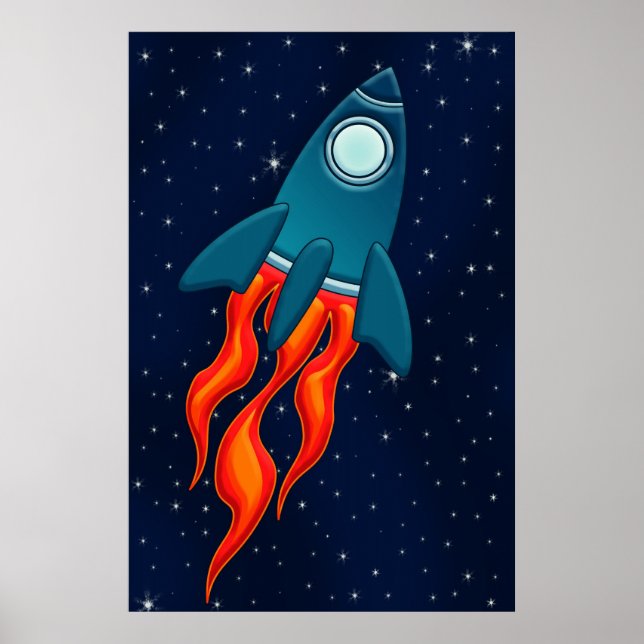 Cute Space Rocket and Outer Space Design Poster (Front)