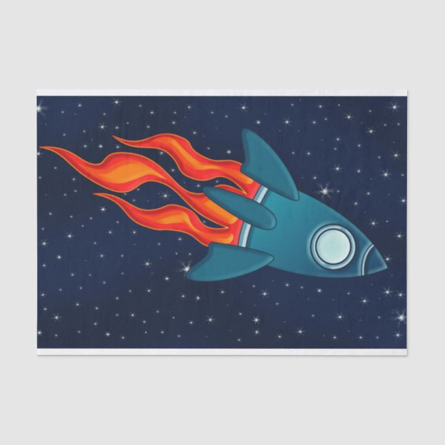 Cute Space Rocket and Outer Space Design Tissue Paper (Front)