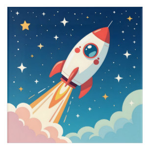 Cute space rocket blasting off acrylic print