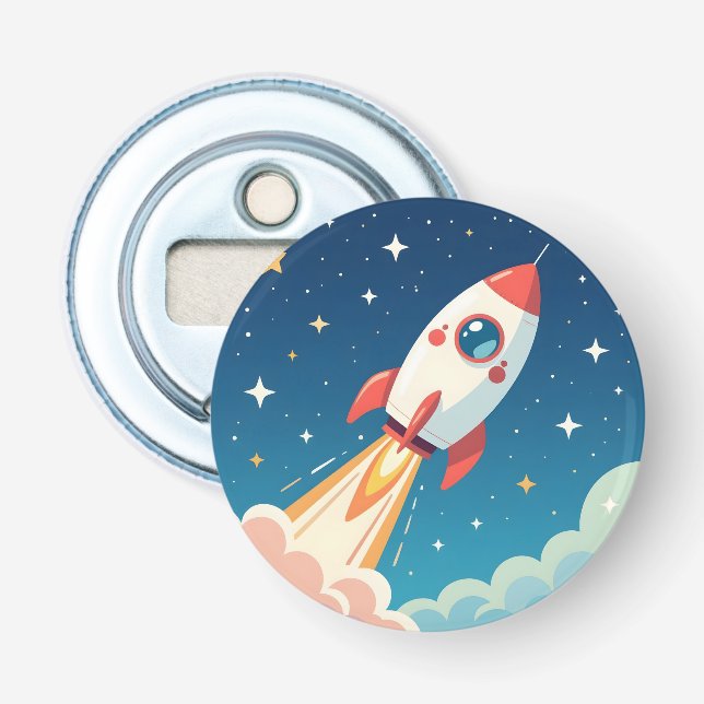 Cute space rocket blasting off bottle opener (Front)