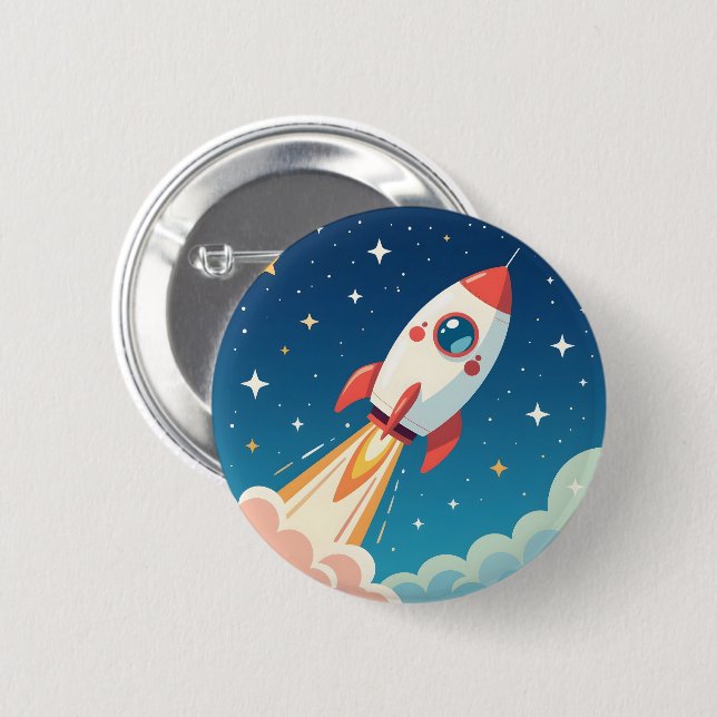Cute space rocket blasting off button (Front & Back)