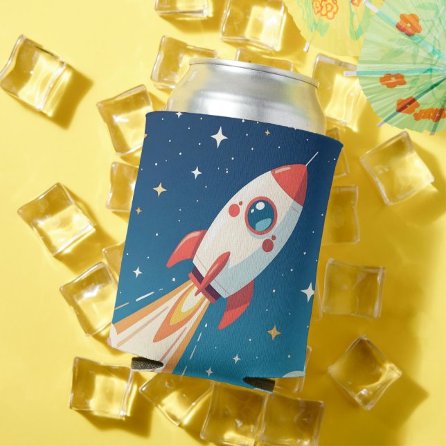 Cute space rocket blasting off can cooler (In Situ Summer)