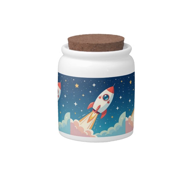 Cute space rocket blasting off candy jar (Front)