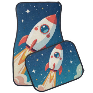 Cute space rocket blasting off car floor mat