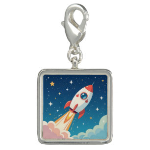 Cute space rocket blasting off charm