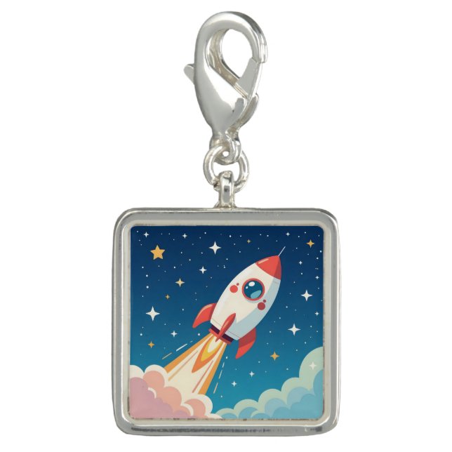 Cute space rocket blasting off charm (Front)