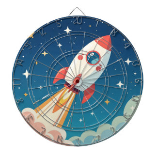 Cute space rocket blasting off dart board
