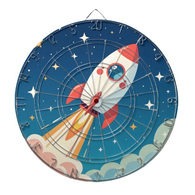 Cute space rocket blasting off dart board (Front)