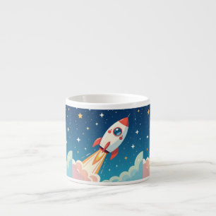 Cute space rocket blasting off espresso cup