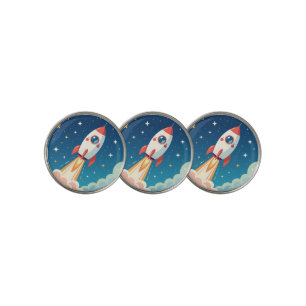 Cute space rocket blasting off golf ball marker