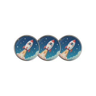 Cute space rocket blasting off golf ball marker