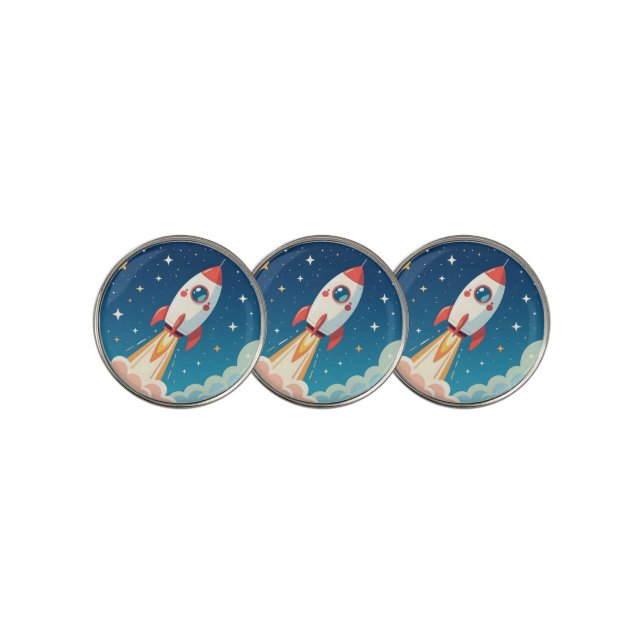 Cute space rocket blasting off golf ball marker (3 Up)