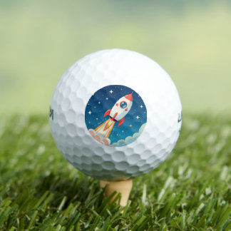 Cute space rocket blasting off golf balls
