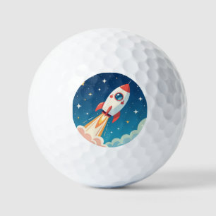 Cute space rocket blasting off golf balls