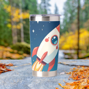 Cute space rocket blasting off insulated tumbler