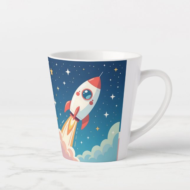 Cute space rocket blasting off latte mug (Right)