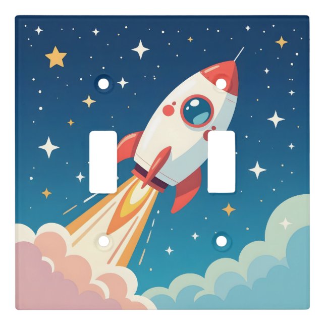 Cute space rocket blasting off light switch cover (Front)