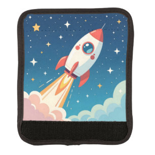 Cute space rocket blasting off luggage handle wrap