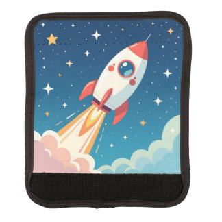 Cute space rocket blasting off luggage handle wrap