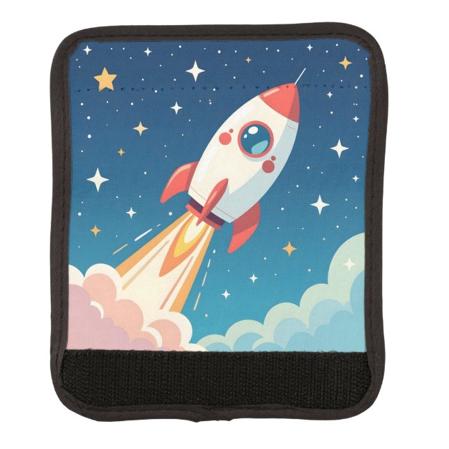 Cute space rocket blasting off luggage handle wrap (Front)