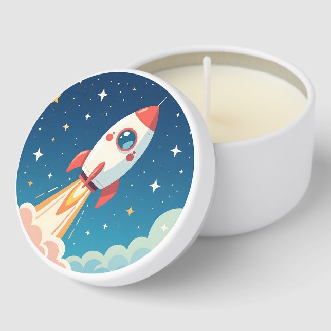 Cute space rocket blasting off mini candle favors (Corner)