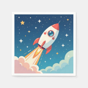 Cute space rocket blasting off napkins