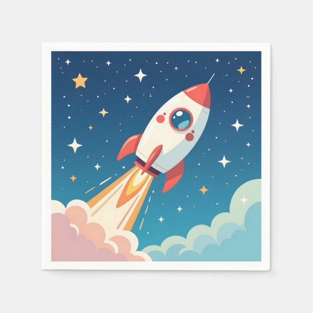 Cute space rocket blasting off napkins (Front)