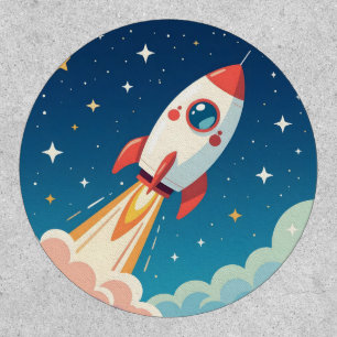 Cute space rocket blasting off patch