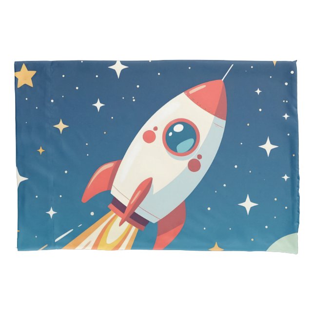 Cute space rocket blasting off pillow case (Front)