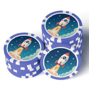 Cute space rocket blasting off poker chips