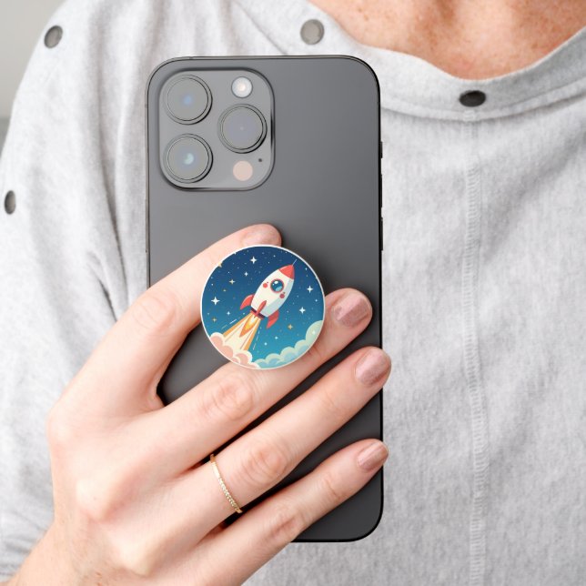 Cute space rocket blasting off PopSocket (Hand)