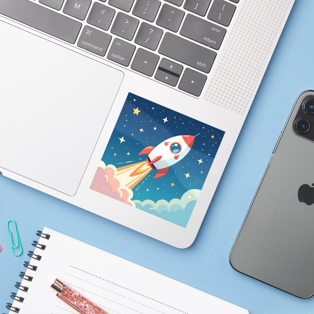 Cute space rocket blasting off sticker (Laptop w/ iPhone)