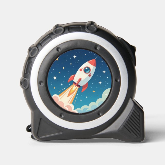 Cute space rocket blasting off tape measure (Front)