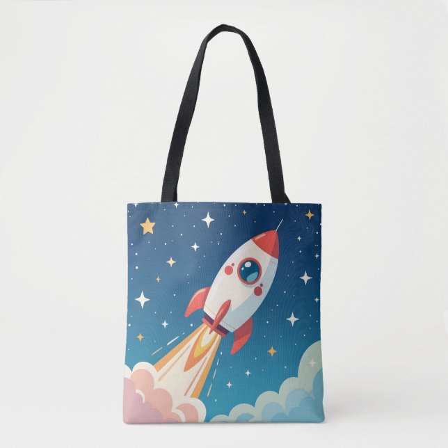 Cute space rocket blasting off tote bag (Front)