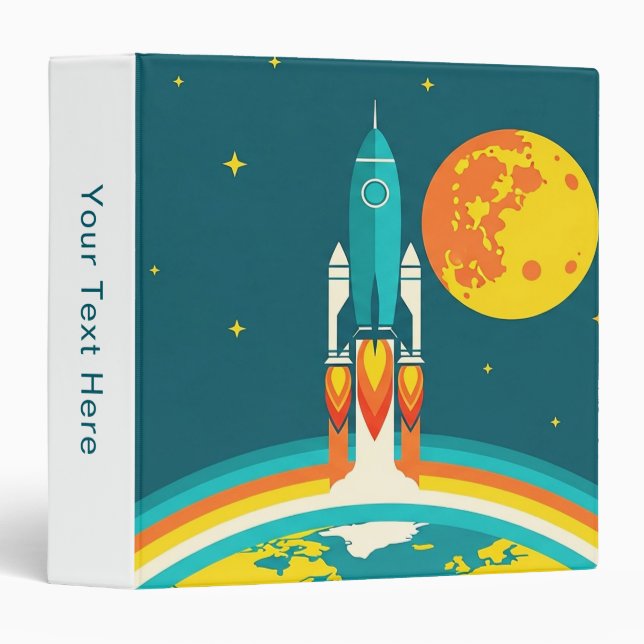 Cute Space Rocket Cartoon 3 Ring Binder (Front/Spine)