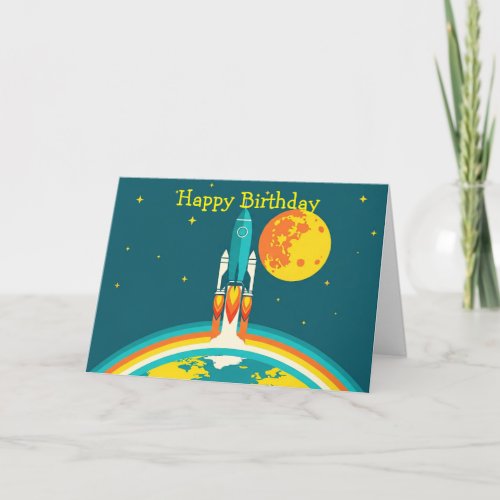 Cute Space Rocket Cartoon Card