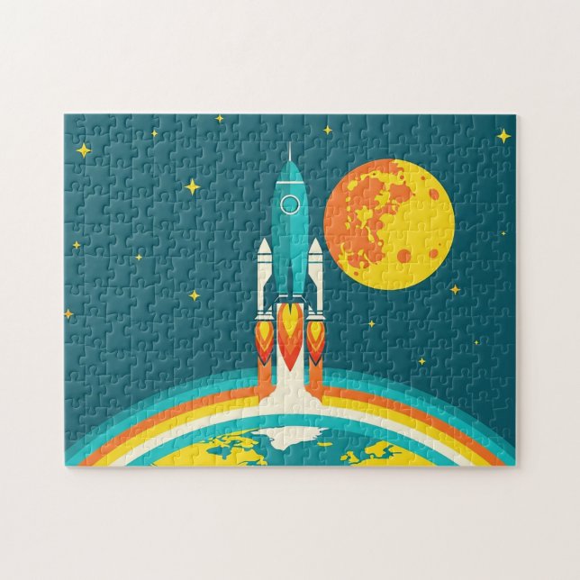 Cute Space Rocket Cartoon Jigsaw Puzzle (Horizontal)
