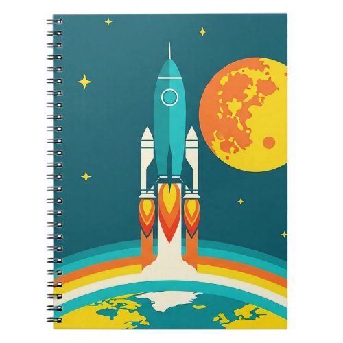 Cute Space Rocket Cartoon Notebook