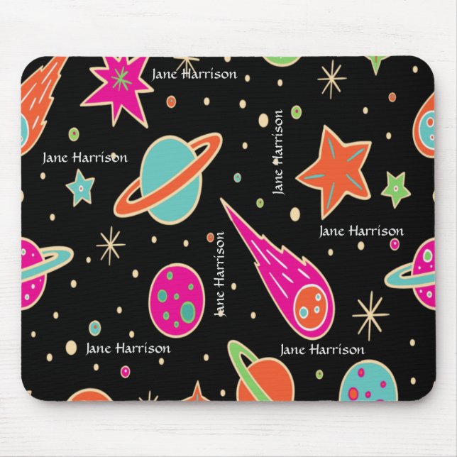 Cute Space Rocket Pattern Name Personalized Mouse Pad (Front)