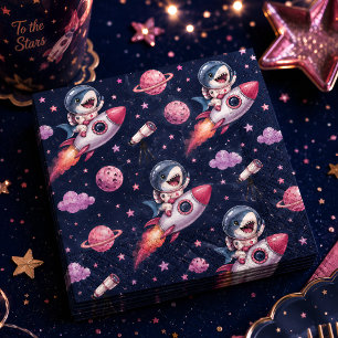Cute Space Shark Rocket Birthday Party Napkins