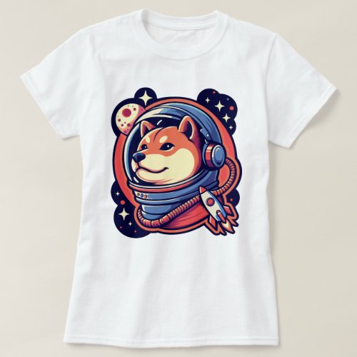 Cute Space Shiba Dog Helmet Rocket Art Design T-Shirt