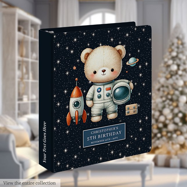 Cute Space Teddy Bear Baby Boy Personalized Name 3 Ring Binder (Cute Space Teddy Bear Baby Boy Personalized Name 3 ring binder )
