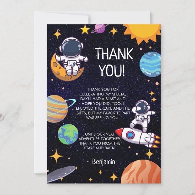 Cute Space Theme Any Age Birthday Thank You Card (Front)