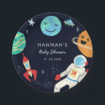 Cute Space Theme Baby Shower Paper Plates<br><div class="desc">Cute space theme baby shower paper plate featuring crayon art of planets,  rocket,  astronaut,  UFO,  stars in the galaxy. Customize this product by adding the mother-to-be's name. Great for a boy's baby shower.</div>