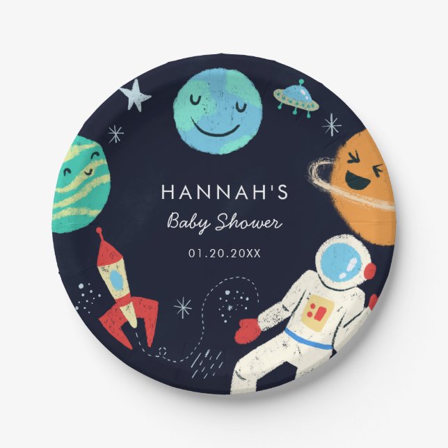 Cute Space Theme Baby Shower Paper Plates (Front)
